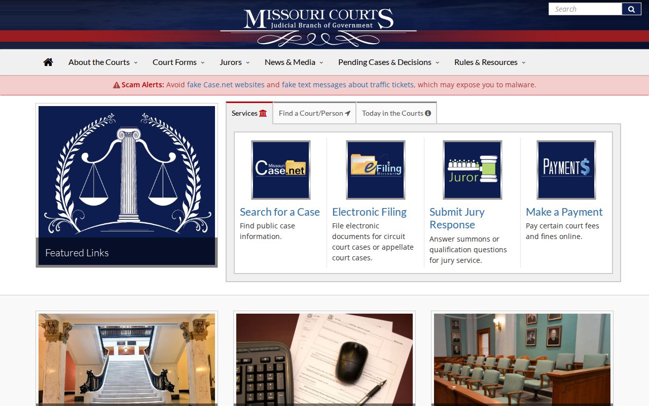 Missouri Courts public tools page for Washington County case lookup