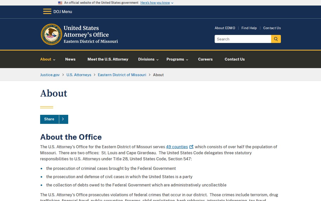 Washington County court dates image for the Eastern District of Missouri