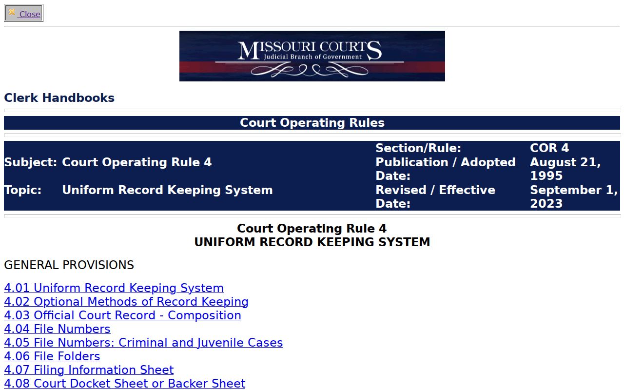 Missouri court automation record source for Washington County court records