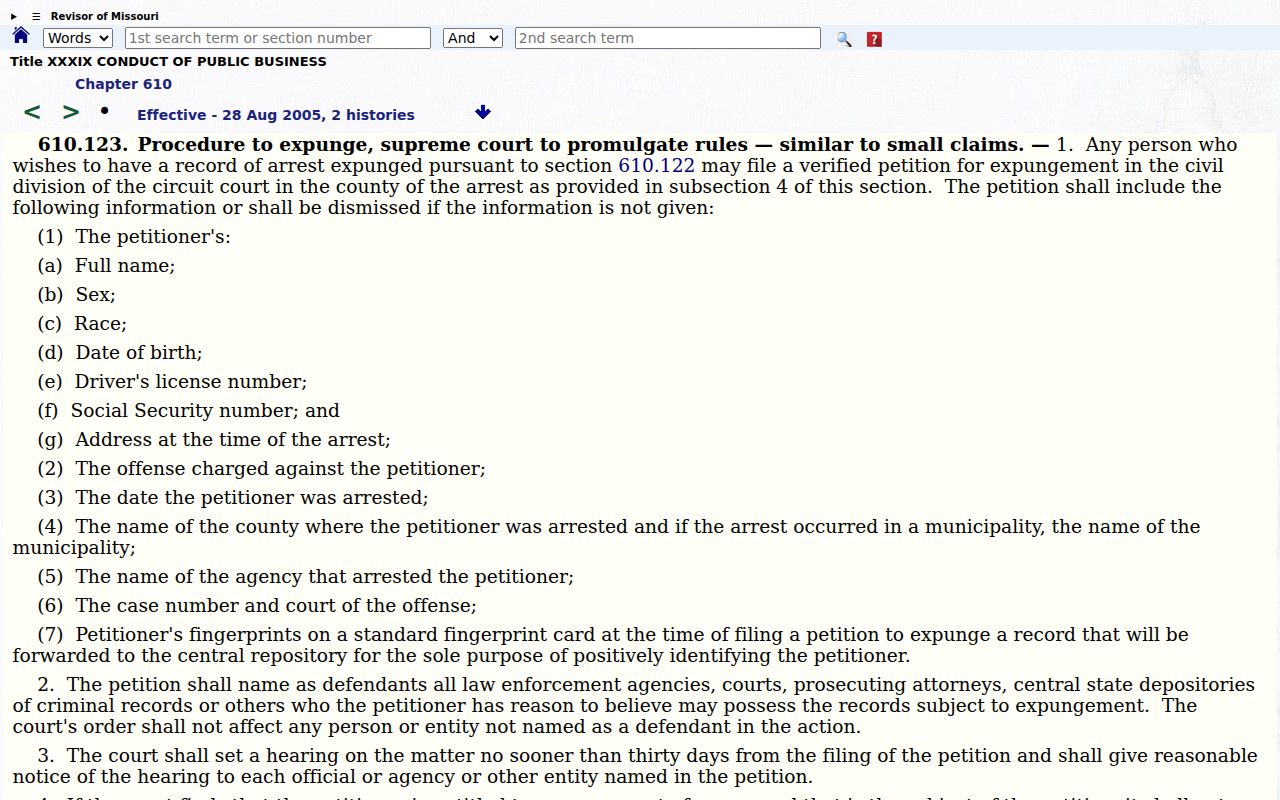 Washington County criminal docket image for RSMo 610.123