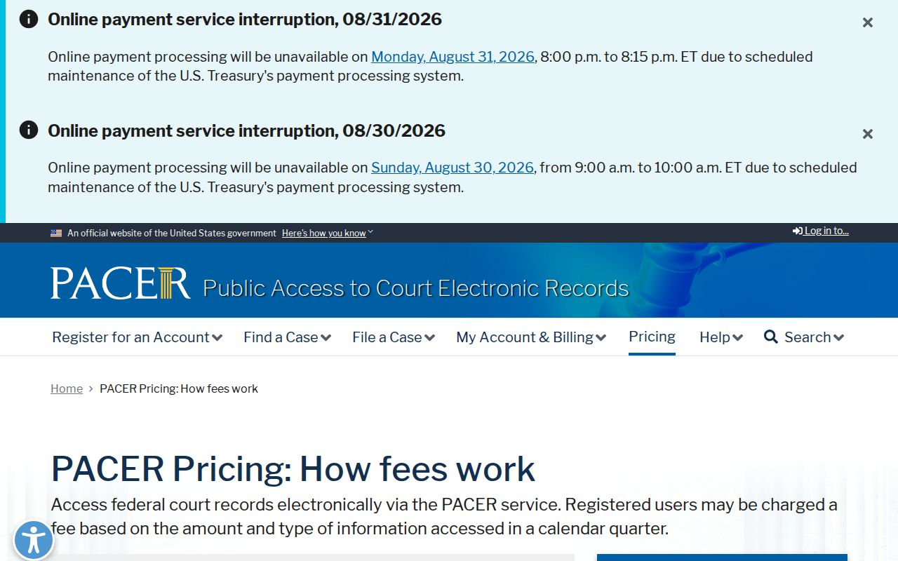 Potosi court docket federal PACER access boundary