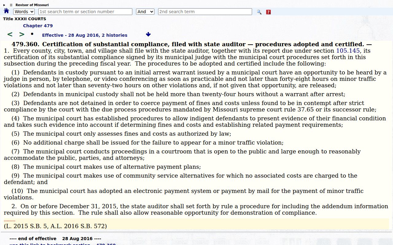 RSMo 479.360 source on Washington County municipal traffic ticket procedure